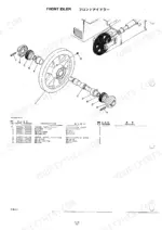 takeuchi-tl20-crawler-loader-parts-catalog-pub-1-chassis-parts-18.webp Takeuchi TL20 exploded view diagram and parts list for the front idler assembly including shaft, seals, and bushings.