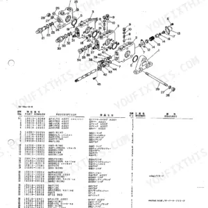 Takeuchi TL20 control valve exploded view diagram and parts list with item numbers, part numbers, and component descriptions.
