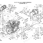 Takeuchi TL8 exploded view diagram of engine mounting system, air cleaner assembly, and exhaust components with numbered parts.