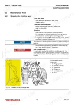takeuchi-tw80-wheel-loader-service-manual-8015739-maintenance-49.webp Takeuchi TW80 service manual page for greasing the hoisting gear, including lubrication points diagram and safety procedures.