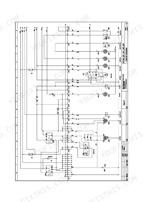 takeuchi-tw80-wheel-loader-service-manual-8015739-wiring-201.webp Takeuchi TW80 electrical circuit diagram showing starter motor, generator, ignition lock, and battery connections.