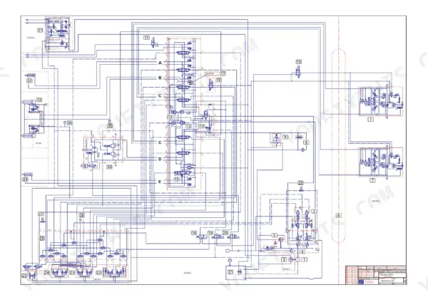 Terex TC 210 LC, TC 210 NLC, TC 225 LC, TC 225 NLC: Detailed hydraulic system schematic diagram showing control valves and circuits.