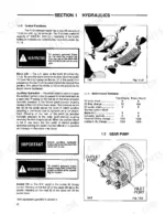 thomas-t103-t133-skid-steer-loader-repair-manual-30232-maintenance-11.webp Thomas T103, T133, 207-133 hydraulic foot pedal controls, maintenance schedule table, and gear pump diagram.