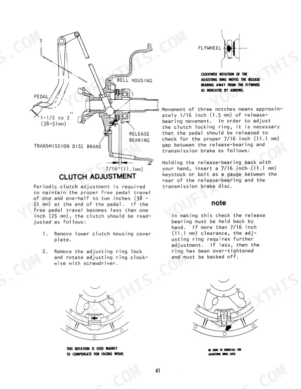Versatile 700 clutch adjustment procedure, pedal travel specs, and release bearing clearance diagram.