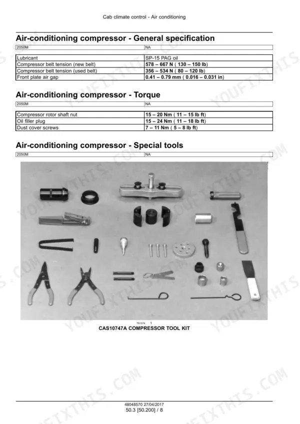 Case 2050M Crawler Dozer Service Manual Air Conditioning Compressor Specifications - Page 685