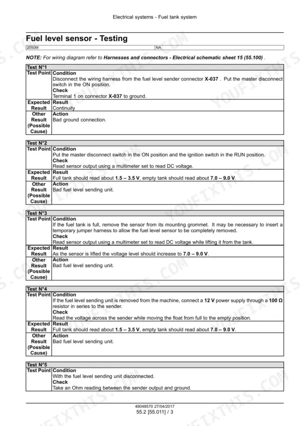 Case 2050M Crawler Dozer Service Manual Fuel Level Sensor Testing - Page 786