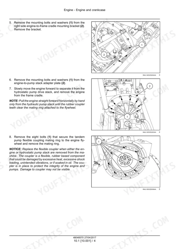 Case 2050M Crawler Dozer Service Manual Engine Mounting Bolts Removal - Page 85
