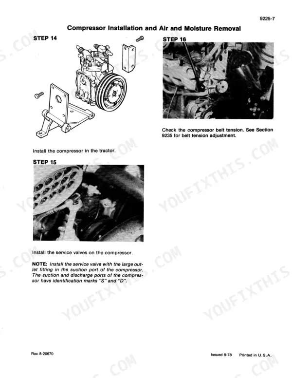 Case 2094, 2294, 3294 tractor air conditioning compressor installation
