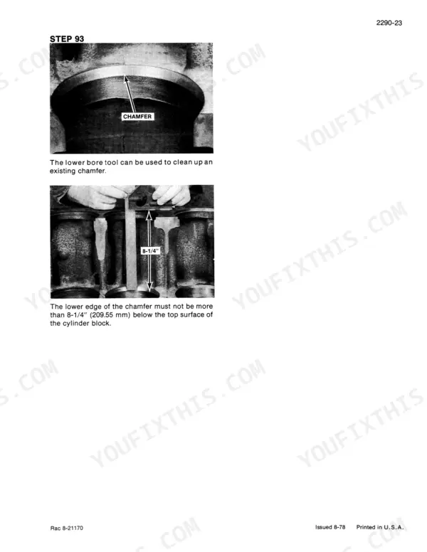 Case 2094, 2294, 3294 tractor cylinder block bore chamfering