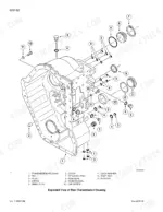 Case 580LE, 580SLE, 580LSP, 580LPS, 590SLE, 590LSP loader backhoe exploded view of rear transmission housing with parts list