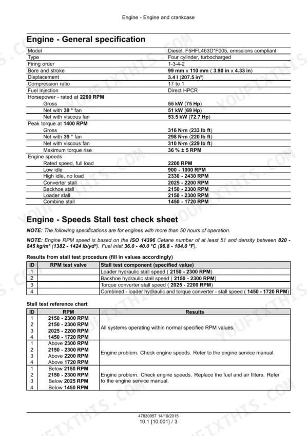 Case 580N EP Tractor Loader Backhoe Service Manual engine general specifications - Page 75