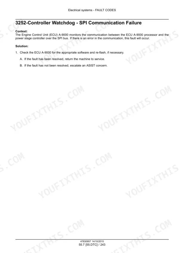 Case 580N EP Tractor Loader Backhoe Service Manual fault code troubleshooting for controller watchdog communication failure - Page 1779