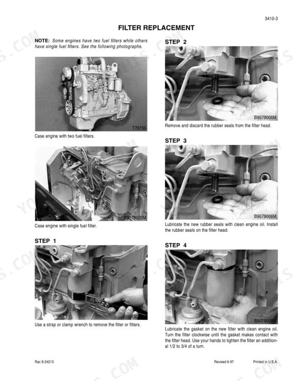 Case 85XT, 90XT, 95XT skid steer Engine fuel filter replacement procedure