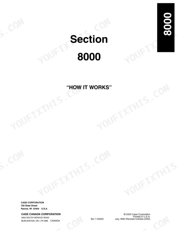 Case 85XT, 90XT, 95XT skid steer Section 8000 How It Works divider page