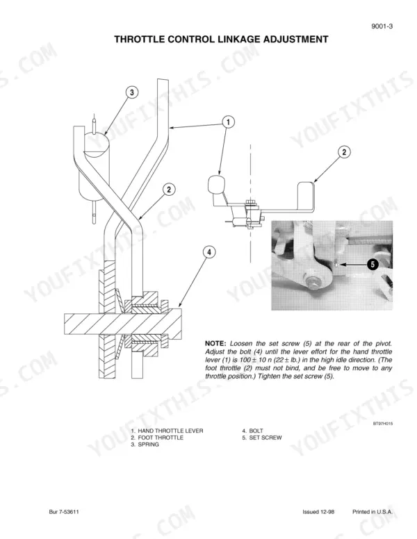 Case 85XT, 90XT, 95XT skid steer Throttle control linkage adjustment procedure