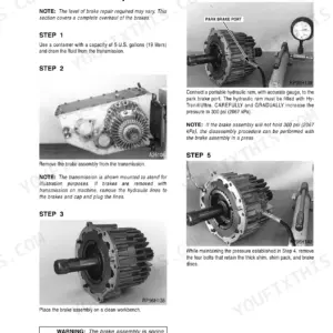 Case CPX420, Cotton Express 420 cotton picker Servicing the brake assemblies, disassembly steps with transmission drain