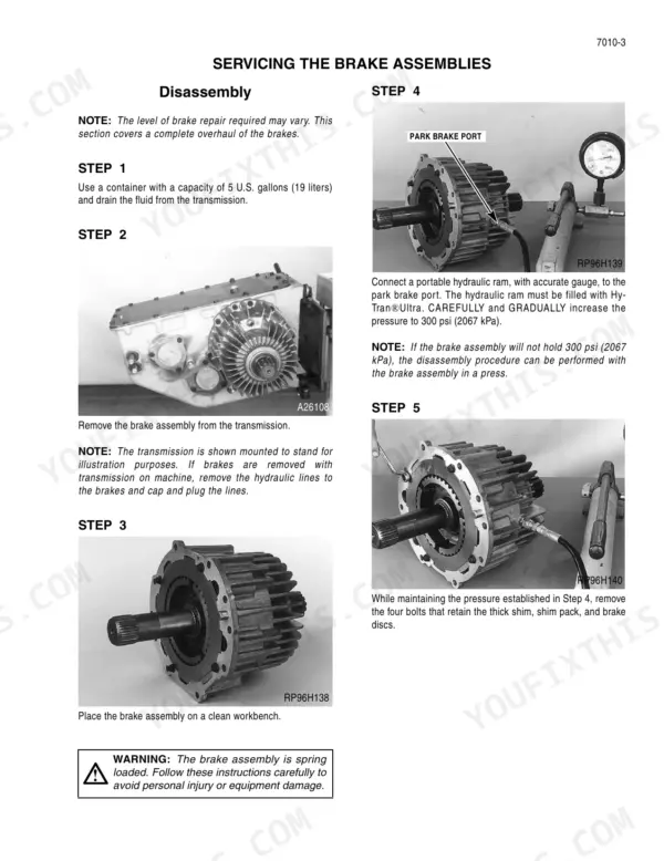 Case_CPX420_Cotton_Express_Service_Manual_Cotton_Picker_87601348.pdf-brakes-391.webp Case CPX420, Cotton Express 420 cotton picker Servicing the brake assemblies, disassembly steps with transmission drain