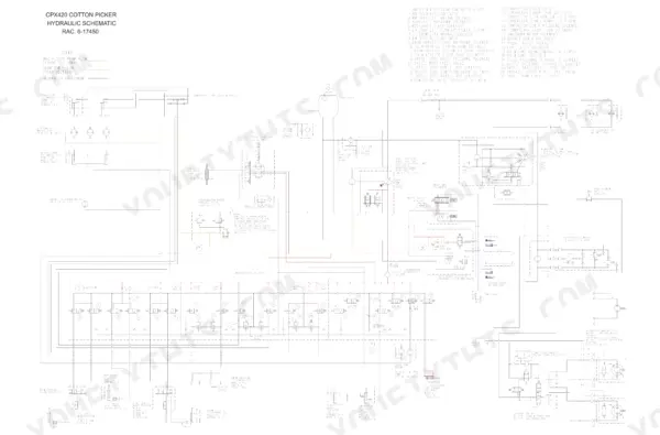 Case CPX420, Cotton Express 420 cotton picker Fold-out hydraulic schematic with manifold valve, pumps and cylinders