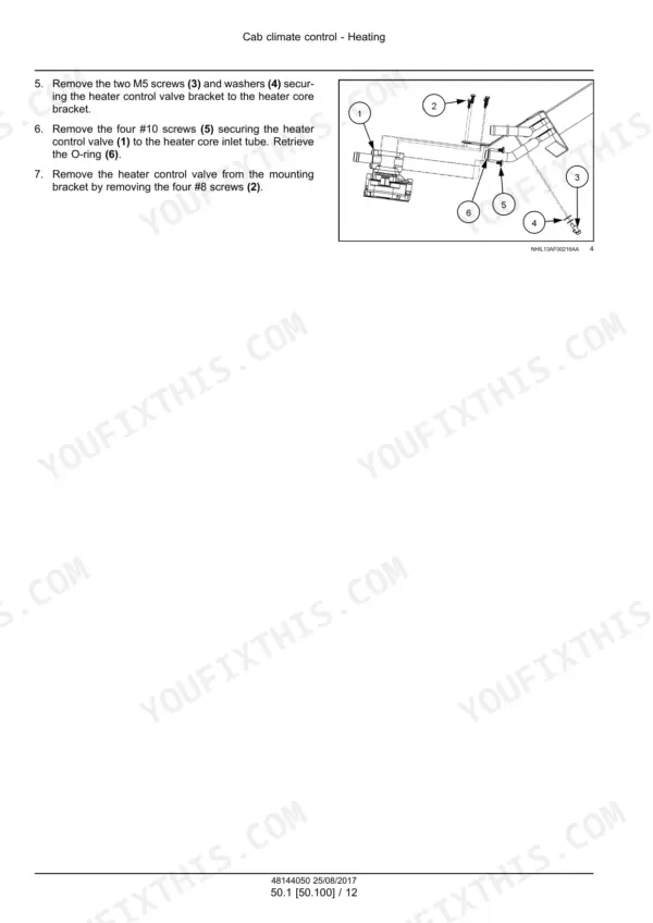 Case_IH_Axial-Flow_7240_8240_9240_Tier_4B_Final_Service_Manual_Combine_48144050.pdf-cab-climate-control-1457-3.webp Case IH Axial-Flow 7240, 8240, 9240 combine heater control valve removal steps with exploded view