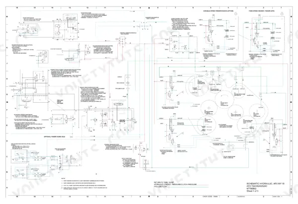 Case IH Axial-Flow 7240, 8240, 9240 combine hydraulic schematic of drive pumps, motors and clutch valves