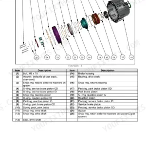 Case IH Axial-Flow 7250, 8250, 9250 combine hydraulic service brake exploded view with parts list