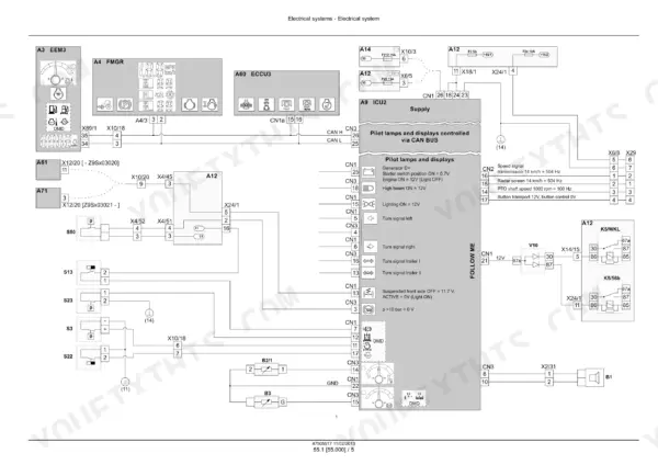 Case IH CVX140, CVX150, CVX160, CVX175, CVX195 tractor Electrical system wiring diagram with control modules and pilot lamp circuits