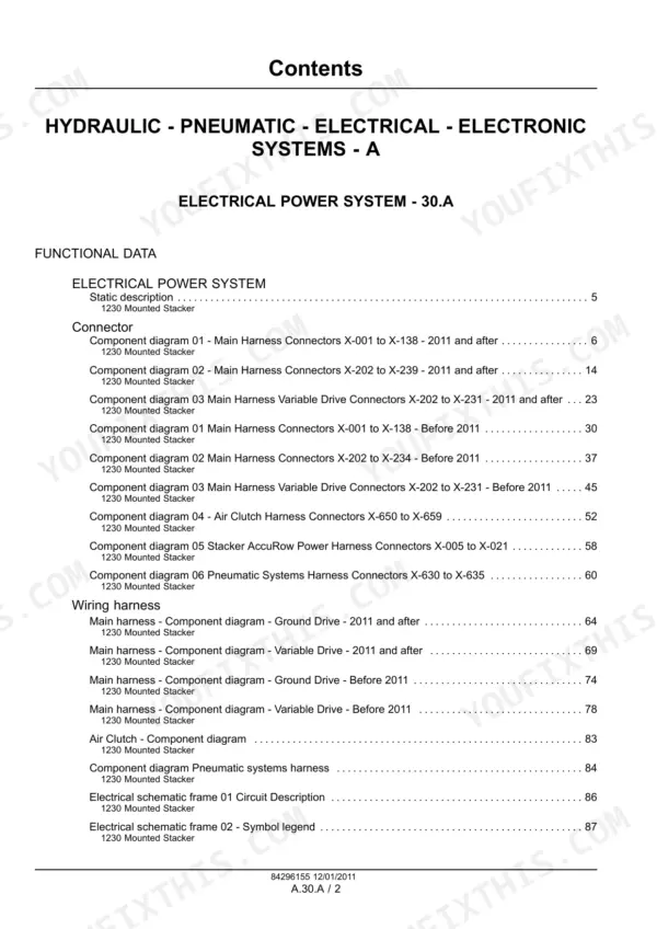 Case IH Early Riser 1210, 1220, 1230 electrical power system contents for mounted stacker model - Page 267