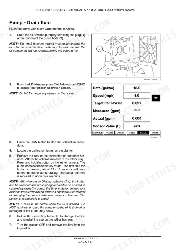 Case IH 1240 planter liquid fertilizer pump oil drain procedure - Page 1592