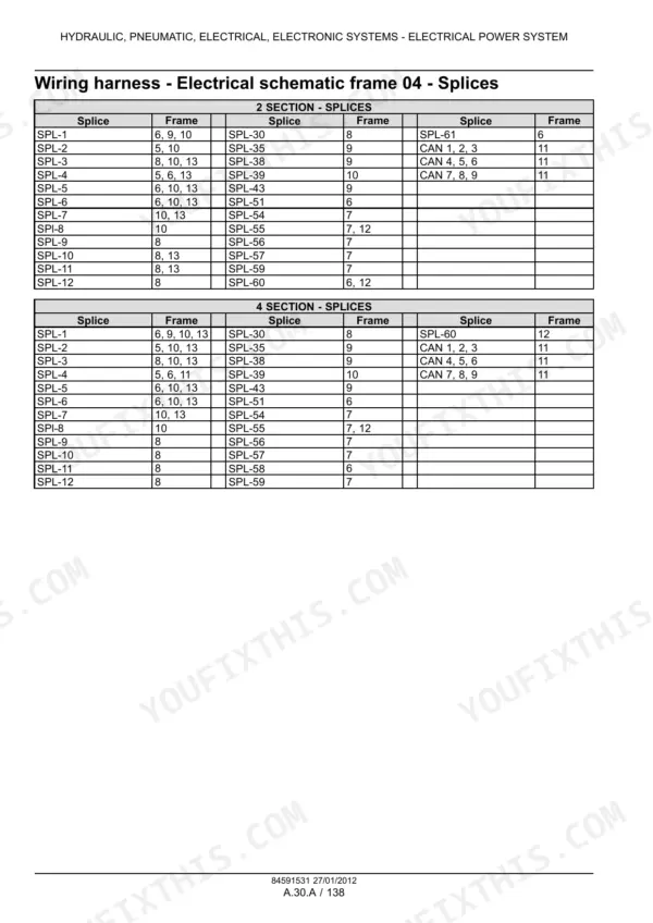 Case IH 1240 planter electrical schematic frame 04 splice tables - Page 476