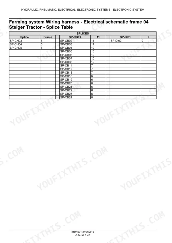 Case IH 1240 planter farming system harness frame 04 splice table - Page 958