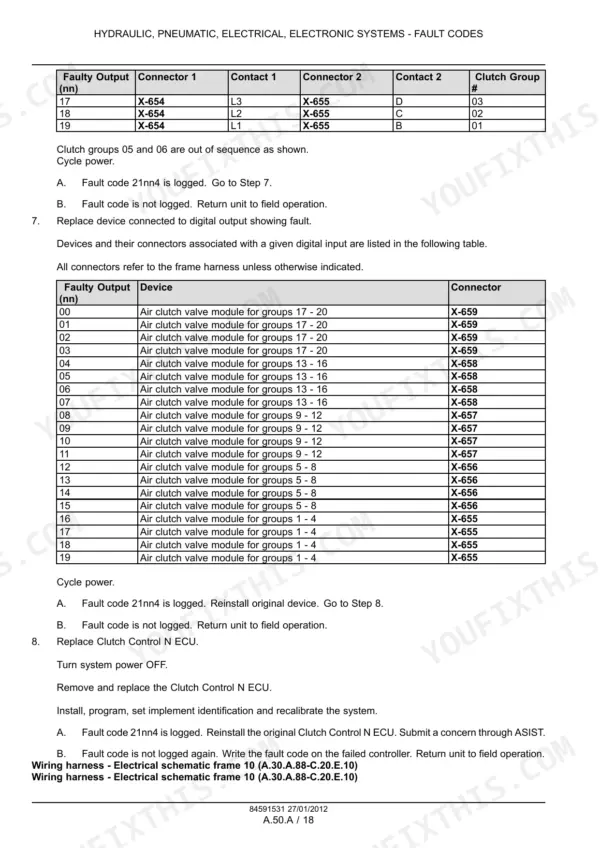 Case IH 1240 planter clutch control fault code output and connector tables - Page 604