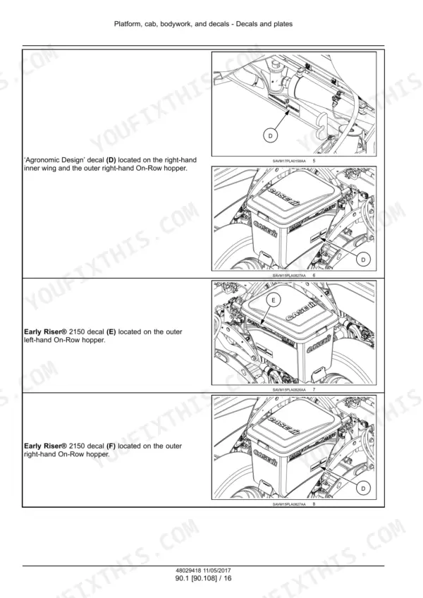 Case IH 2150 24 Row Service Manual Decals and plates - Early Riser decal locations - Page 1961