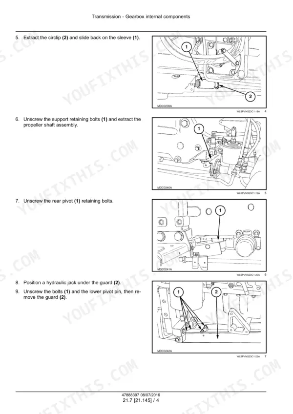 Case IH Farmall 75N to 105V gearbox internal components procedure with circlip and sleeve