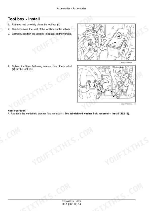 Case_IH_Farmall_80N_80V_90N_90V_100N_100V_110N_110V_Tier_4A_Tractor_Service_Manual_51526052.pdf-accessories-platform-and-cab-3631-1.webp Case IH Farmall 80N to 110V tool box installation from the accessories section