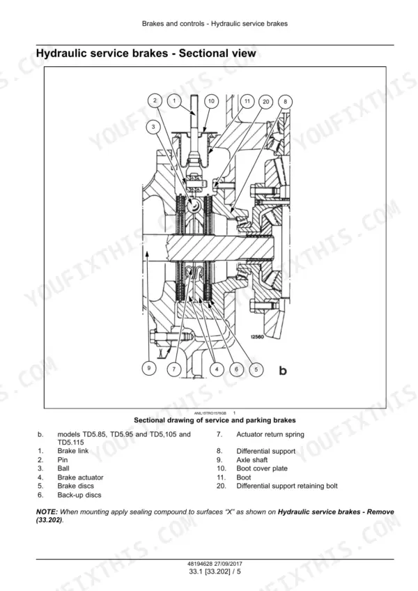 Case IH Farmall 85A, 95A, 105A, 115A Tractor Service Manual Hydraulic Service Brakes - Page 377