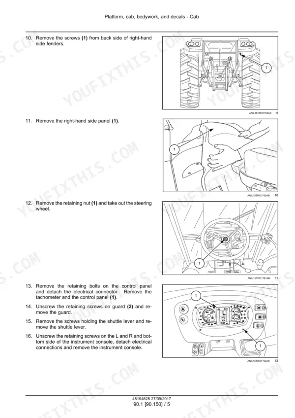 Case IH Farmall 85A, 95A, 105A, 115A Tractor Service Manual Cab Disassembly - Page 1305