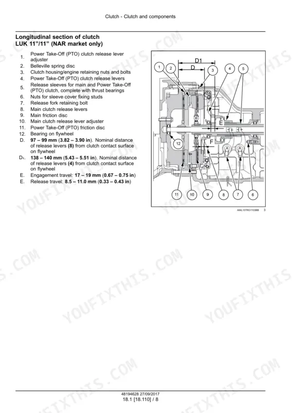 Case IH Farmall 85A, 95A, 105A, 115A Tractor Service Manual Clutch Sectional View - Page 54