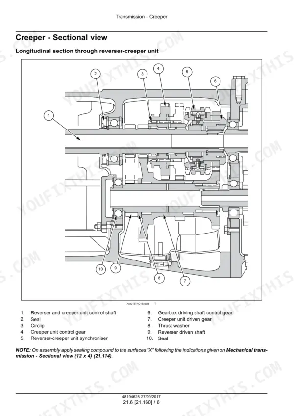 Case IH Farmall 85A, 95A, 105A, 115A Tractor Service Manual Creeper Sectional View - Page 154