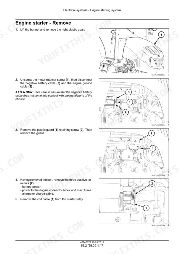 Case IH Farmall 85C to 115C engine starter removal