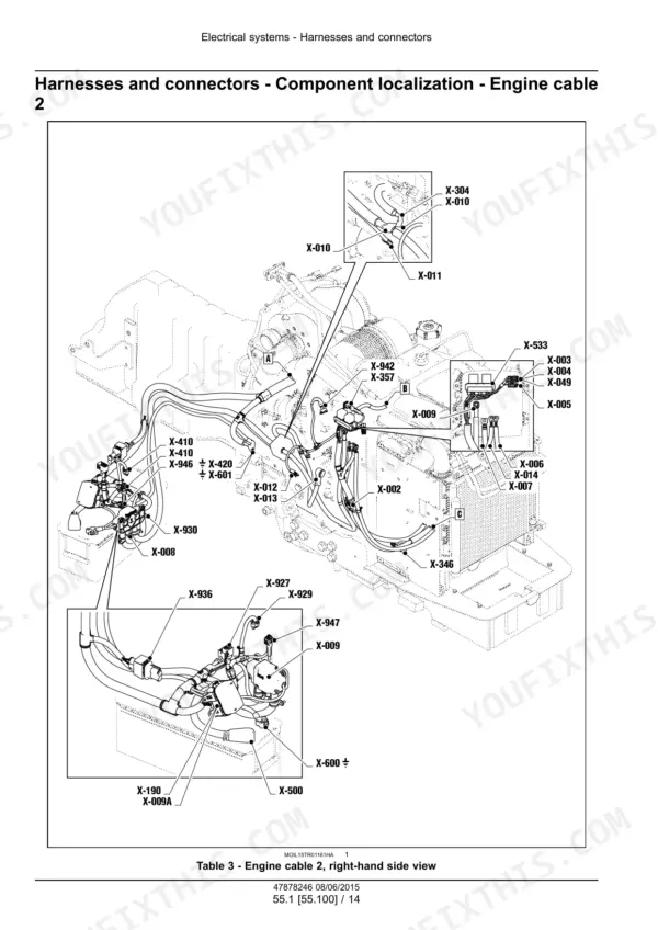 Case IH Farmall 90C to 120C engine cable 2 harness and connector localization
