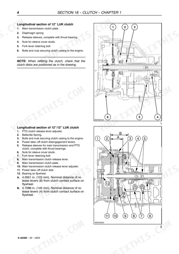 Case IH JX1070U to JX1100U tractor longitudinal section of the 12 inch LUK clutch