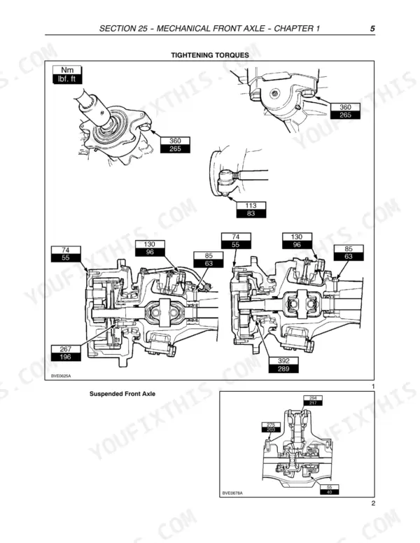 Case IH MXU and Maxxum suspended front axle tightening torques illustration