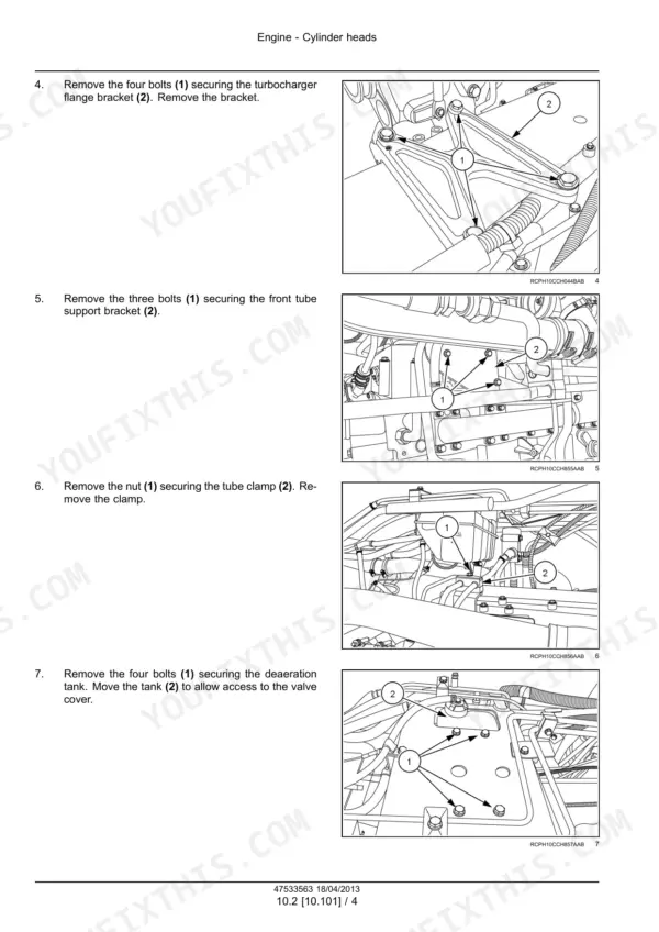 Case IH Magnum 235–340 engine cylinder head removal procedure from the engine section