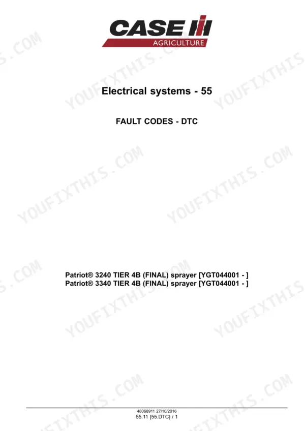 Case IH Patriot 3240 and 3340 fault codes section title page