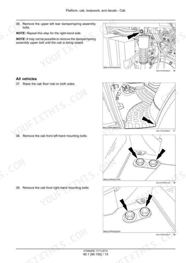 Case IH Puma 150, 165, 175 CVX Tractor Service Manual Cab Removal and Damper Bolts - Page 5076