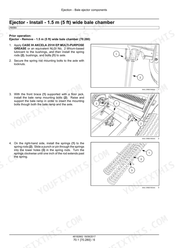 Case IH RB455, RB465, RB565 Round Baler Service Manual Bale Ejector Installation - Page 1553