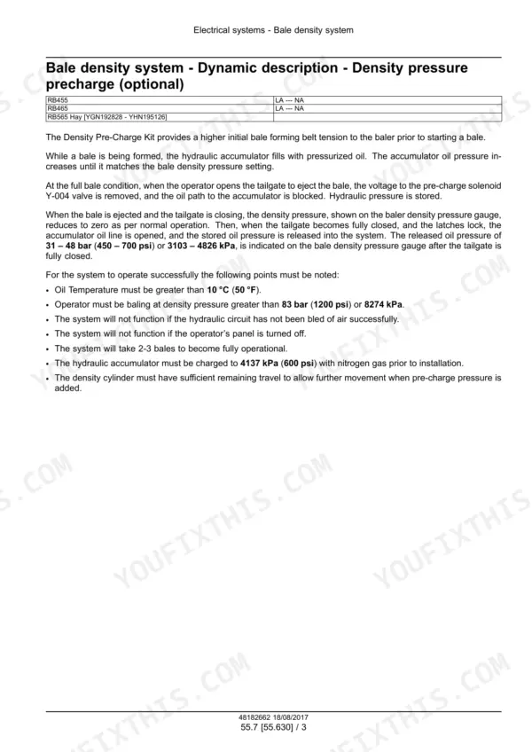 Case IH RB455, RB465, RB565 Round Baler Service Manual Bale Density System Pressure Precharge - Page 744