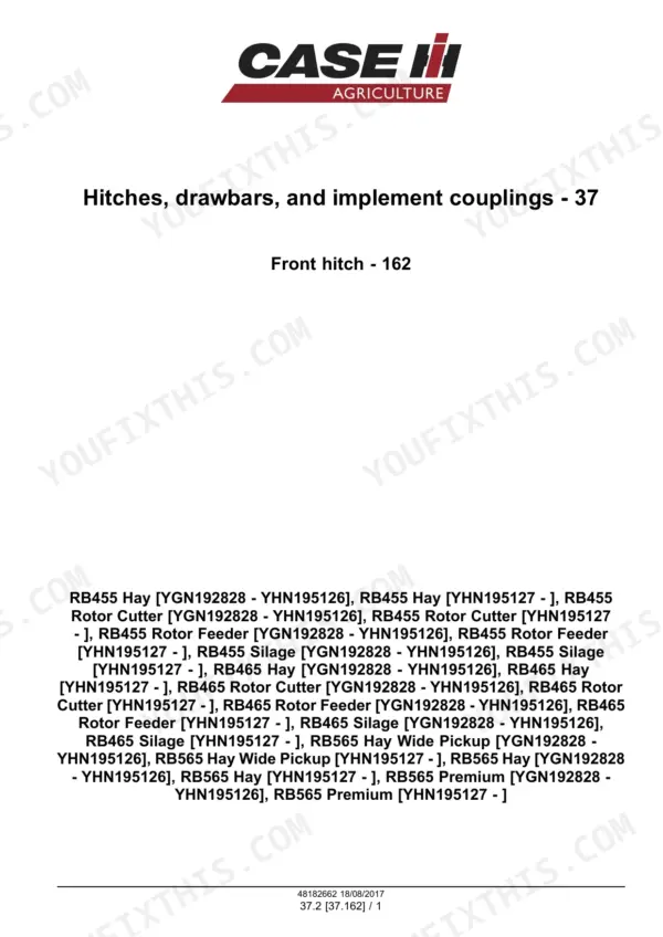 Case IH RB455, RB465, RB565 Round Baler Service Manual Front Hitch - Page 322