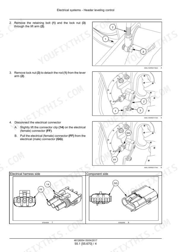 Case IH WD2104 and WD2504 header positioning sensor removal