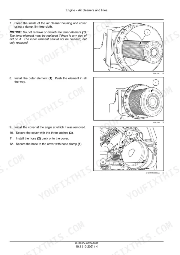 Case IH WD2104 and WD2504 air cleaner housing cleaning and inner element